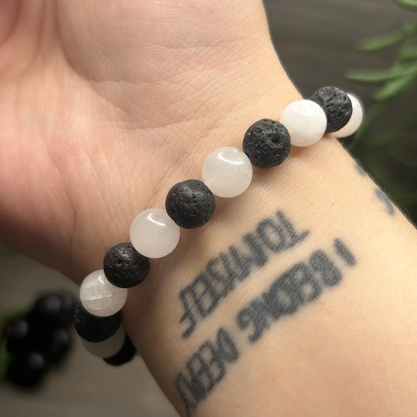 clear quartz+lava stone bracelet