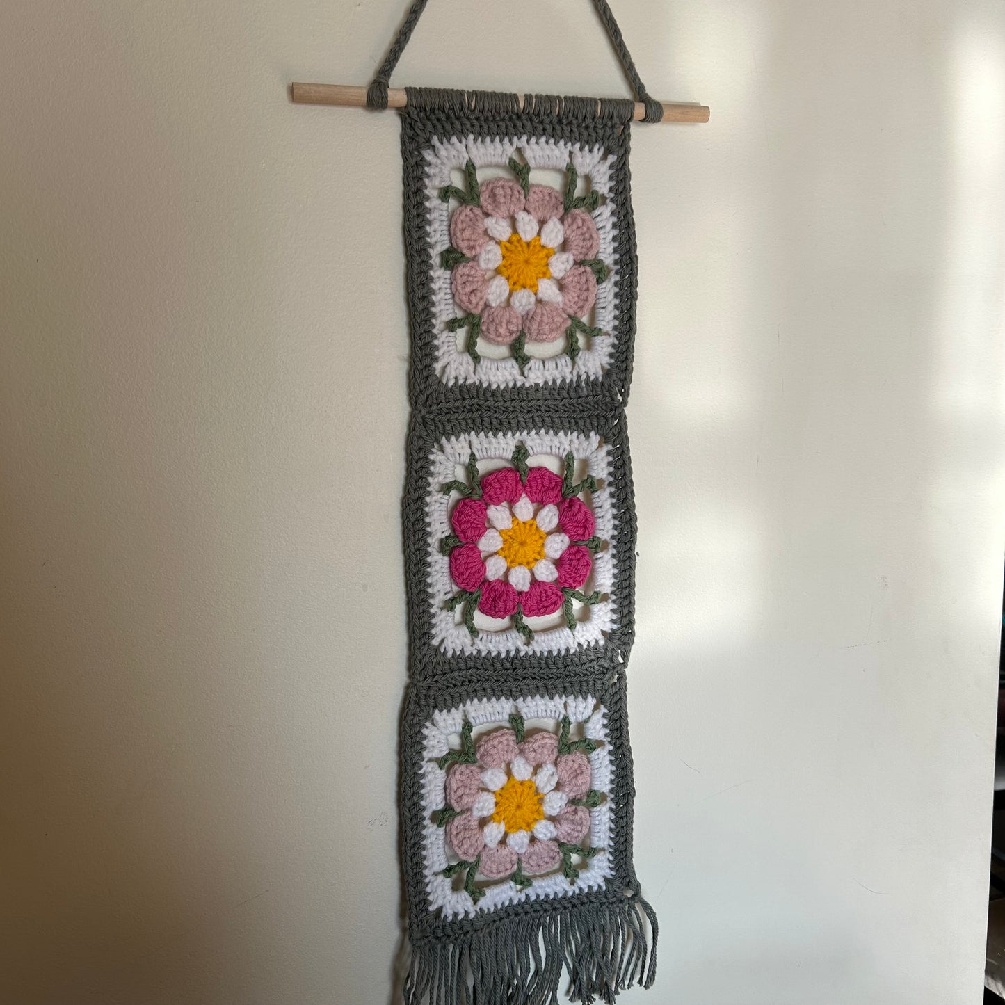 floral crochet wall hanging