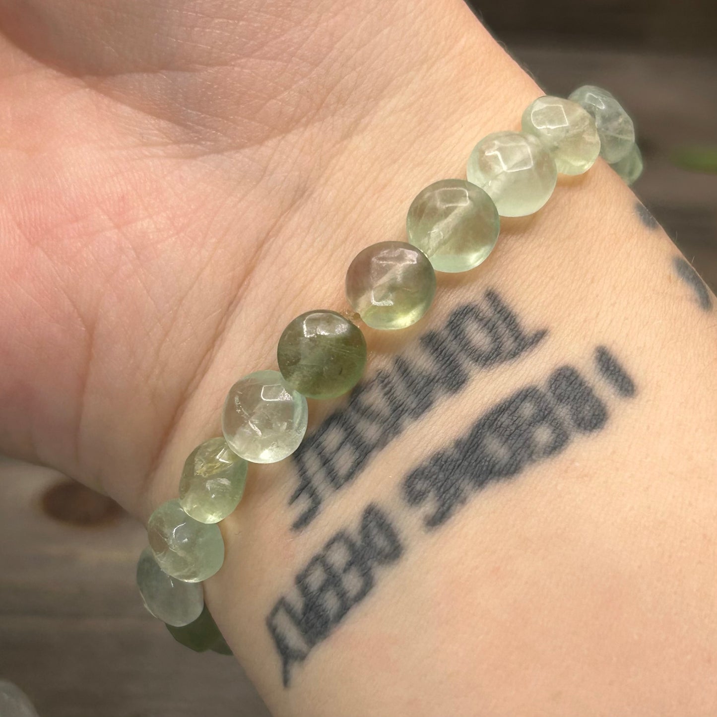 faceted green fluorite bracelet