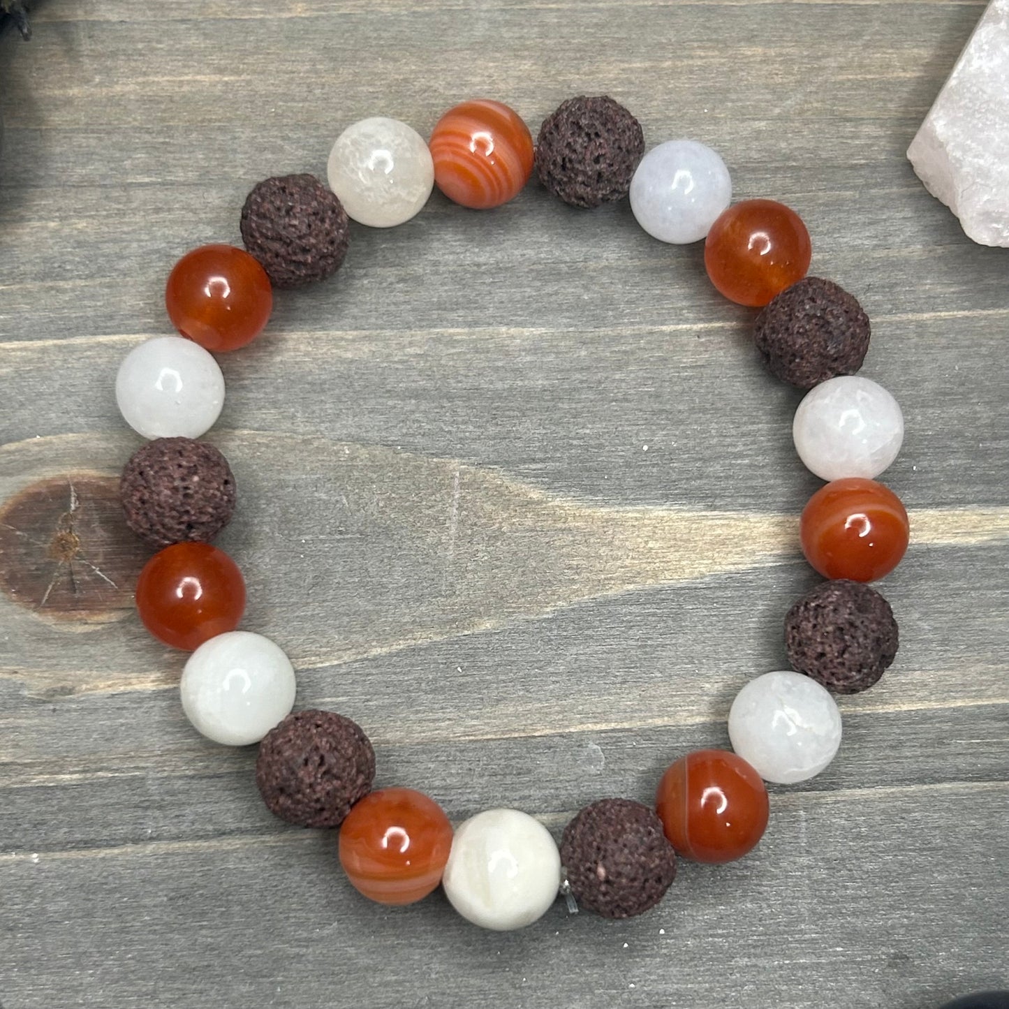 carnelian+clear quartz+lava stone bracelet