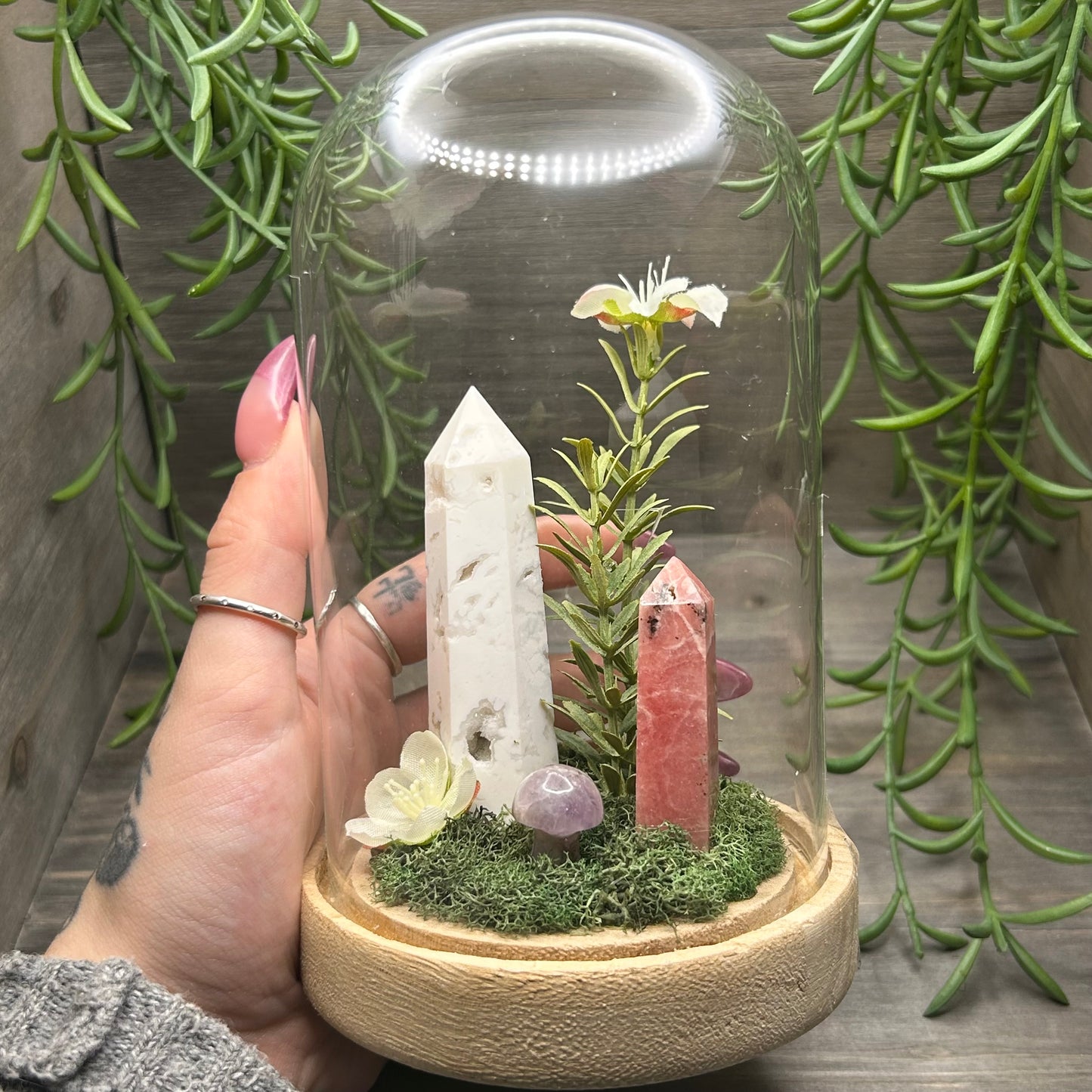 rhodochrosite+white agate terrarium