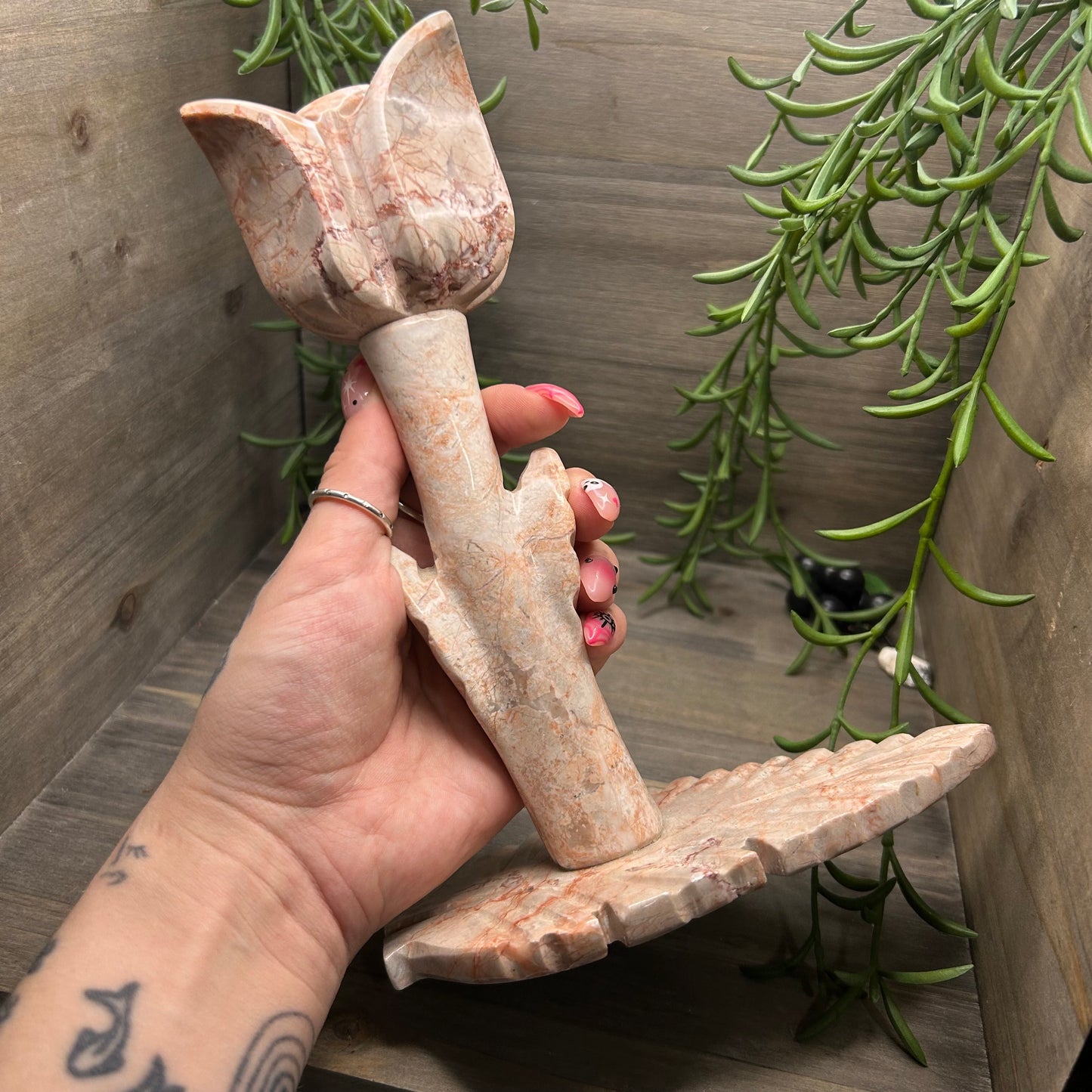 pink agate candle holders