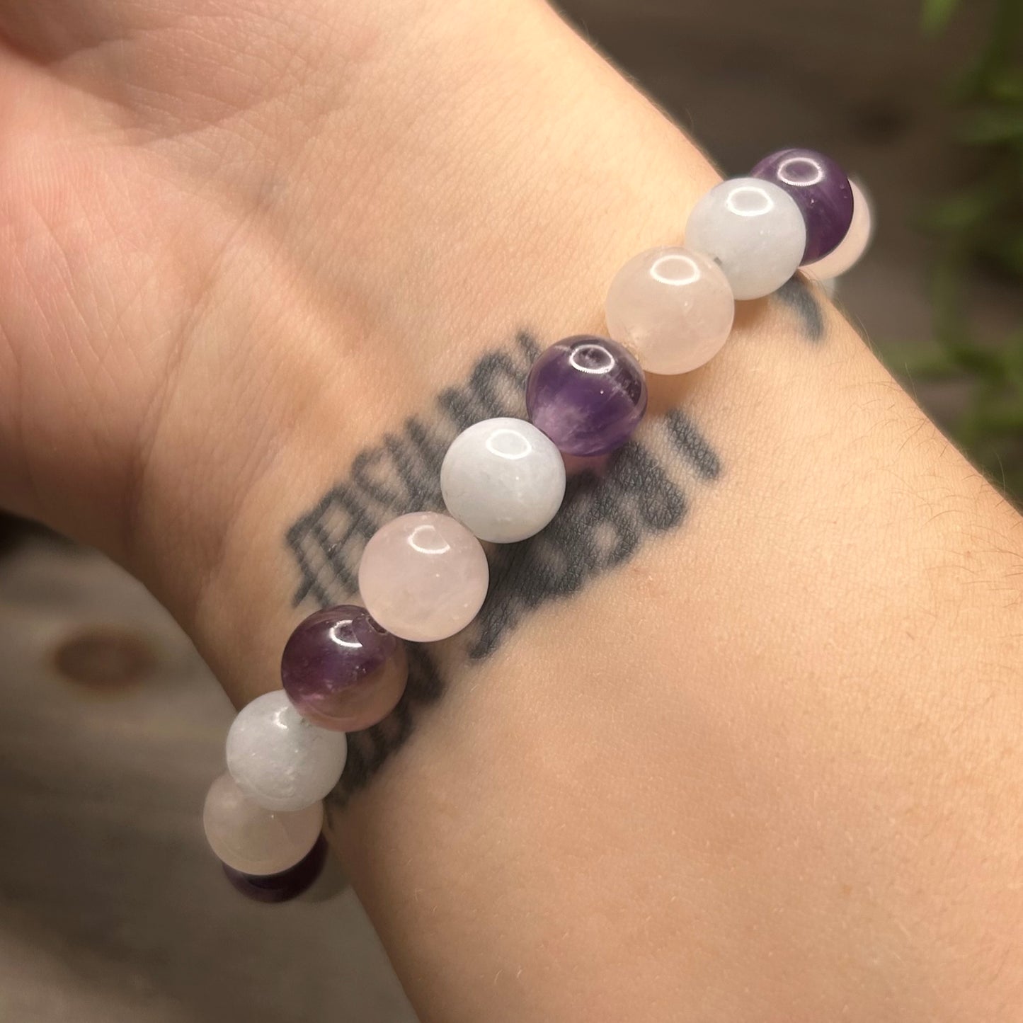 amethyst+aquamarine+rose quartz bracelet