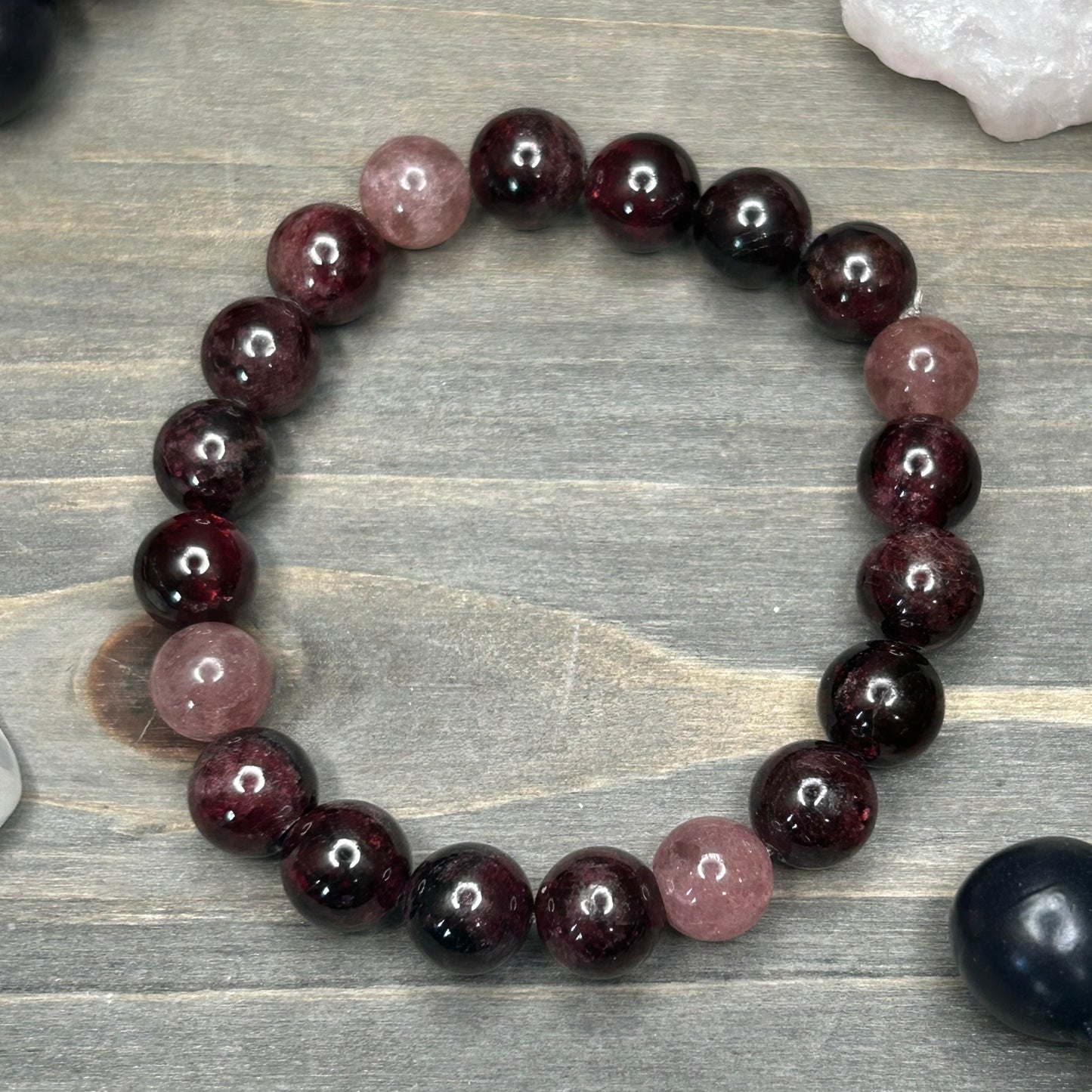 garnet+strawberry quartz bracelet