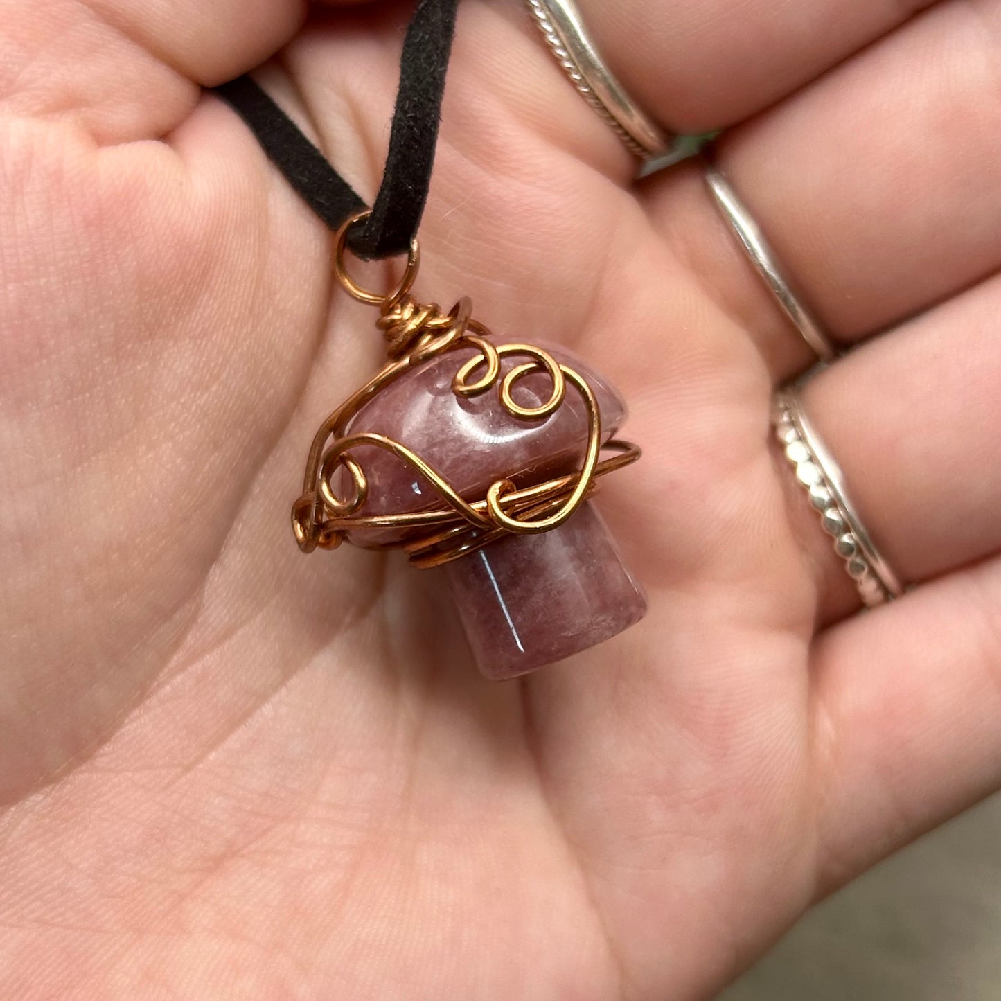 wire wrapped mushroom necklace