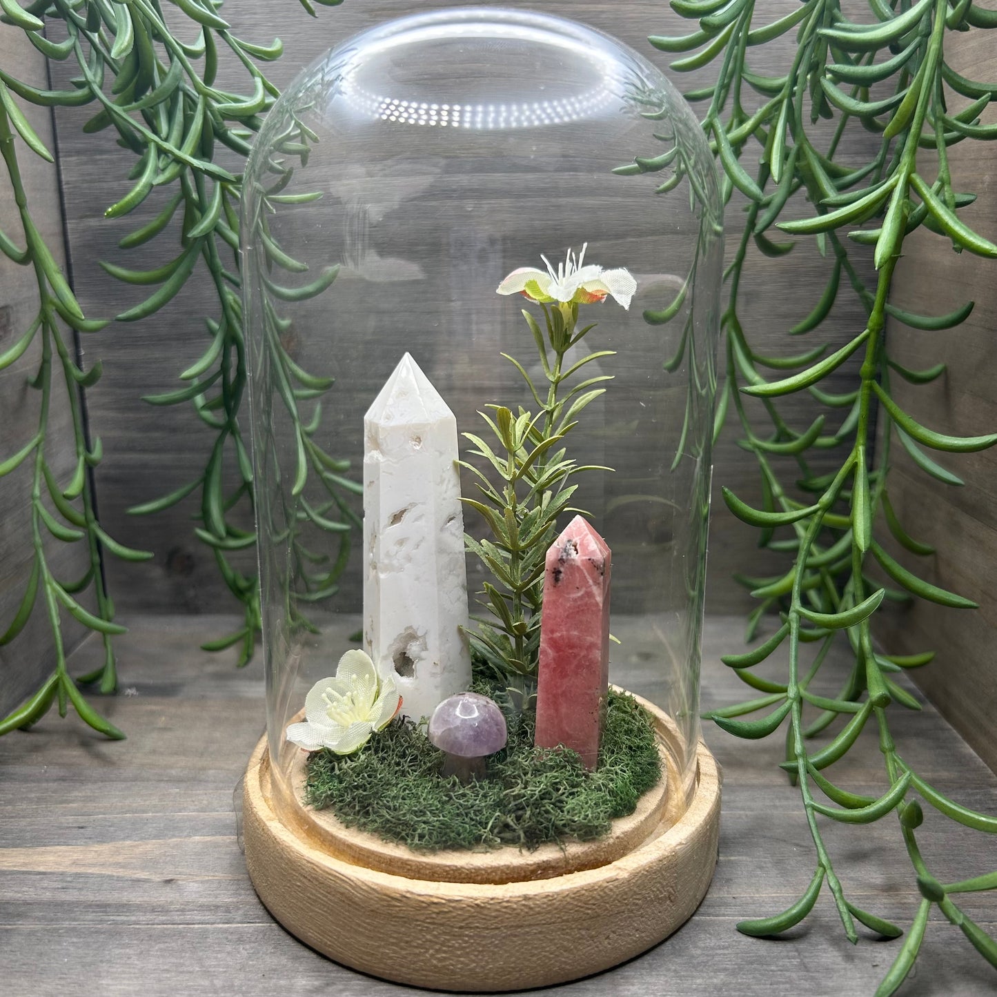 rhodochrosite+white agate terrarium