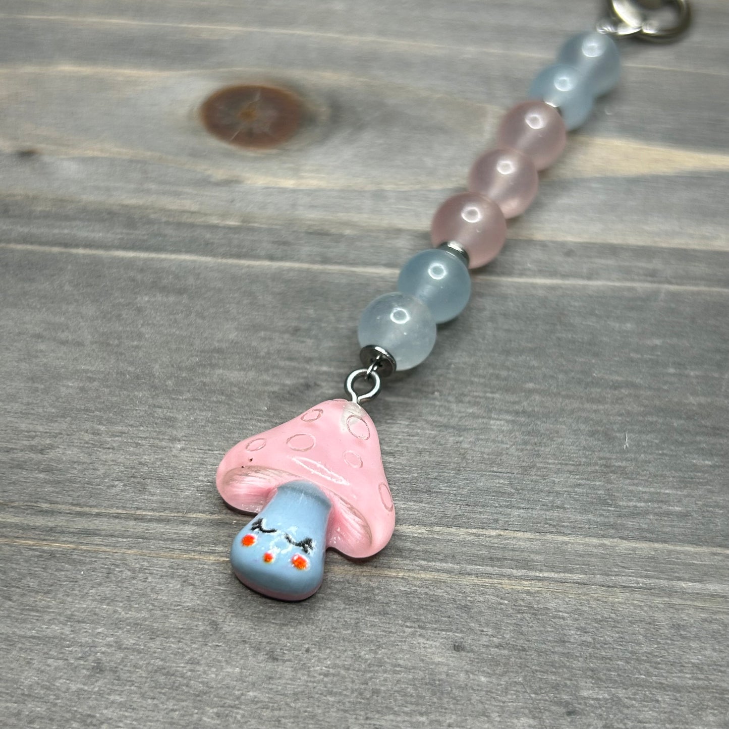morganite mushroom keychain