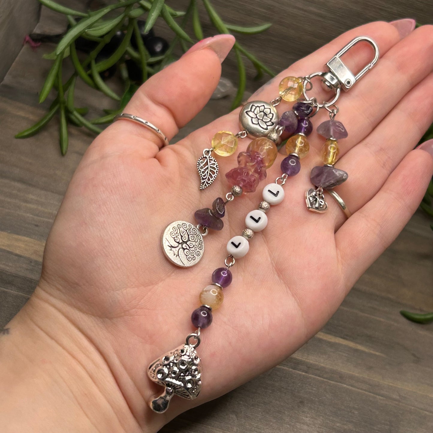 fluorite & citrine bag charm