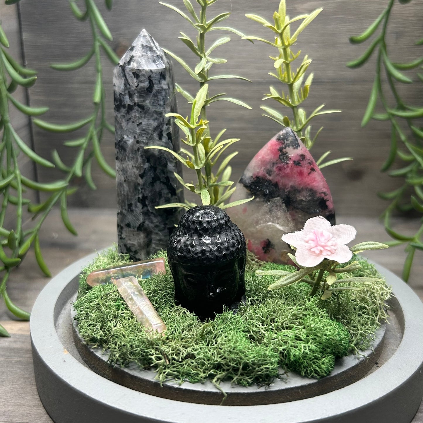 larvikite+rhodonite terrarium