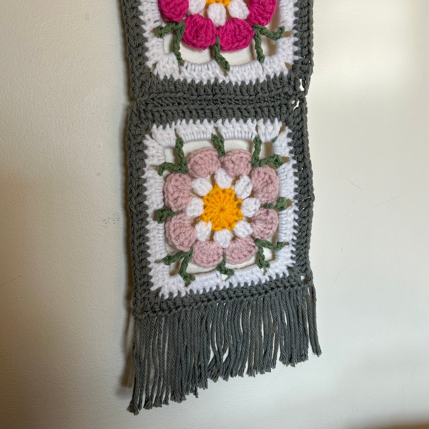 floral crochet wall hanging