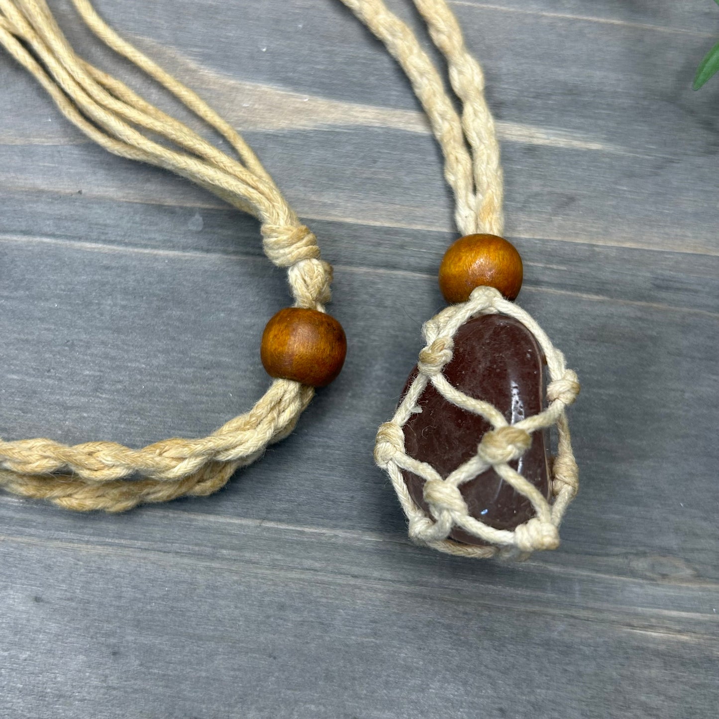 macrame cage necklace - tan