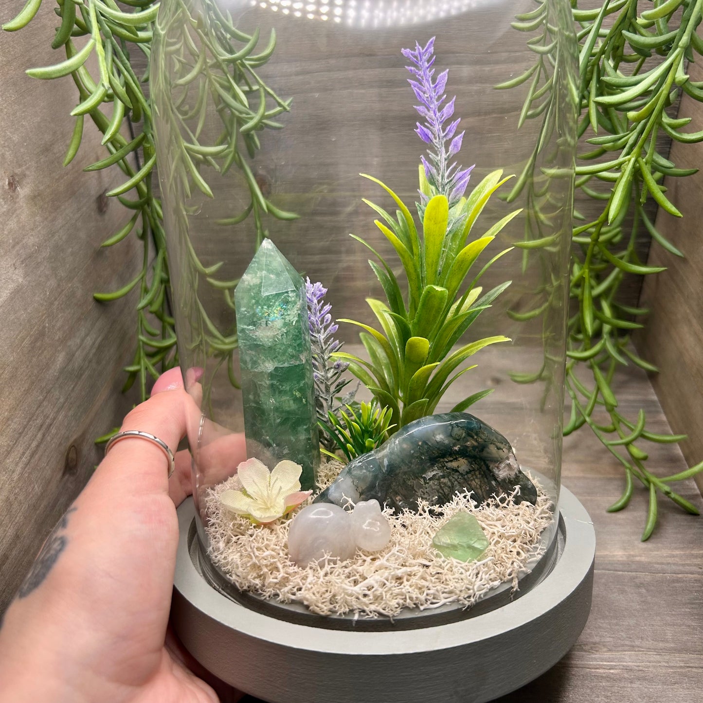 fluorite+moss agate terrarium