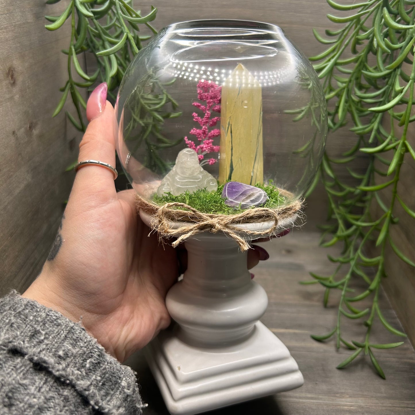 yellow fuchsite+buddha terrarium