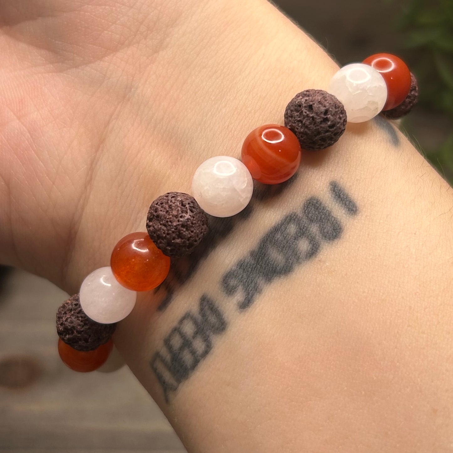 carnelian+clear quartz+lava stone bracelet