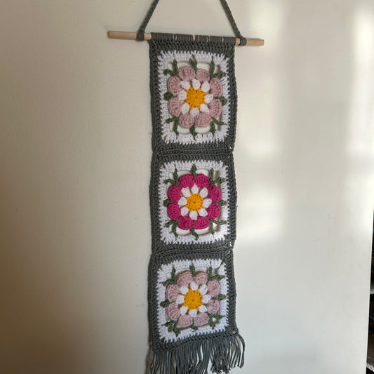 floral crochet wall hanging