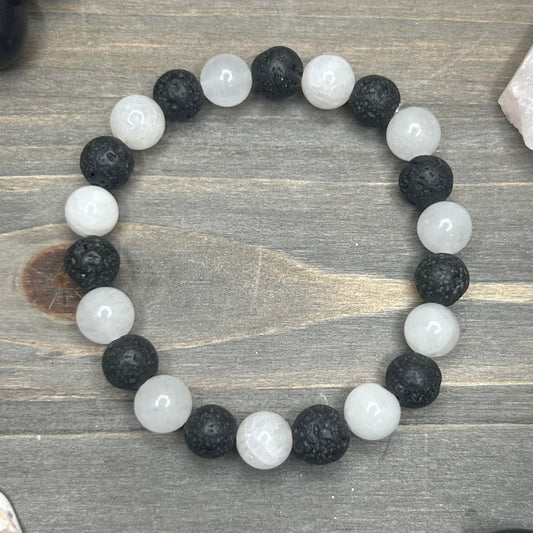 clear quartz+lava stone bracelet