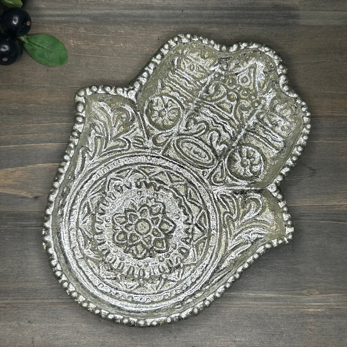 silver hamsa trinket dish