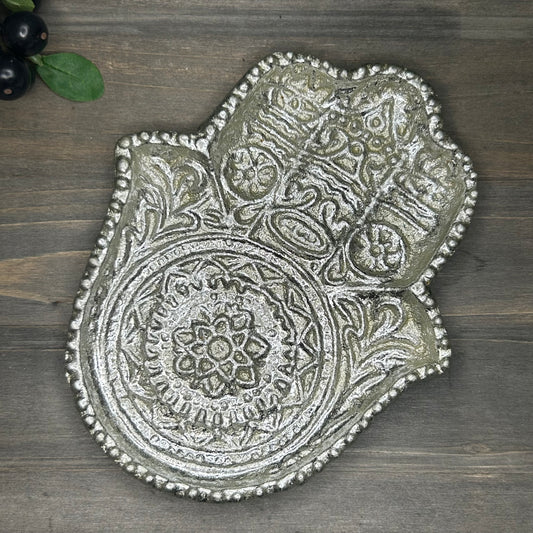 silver hamsa trinket dish