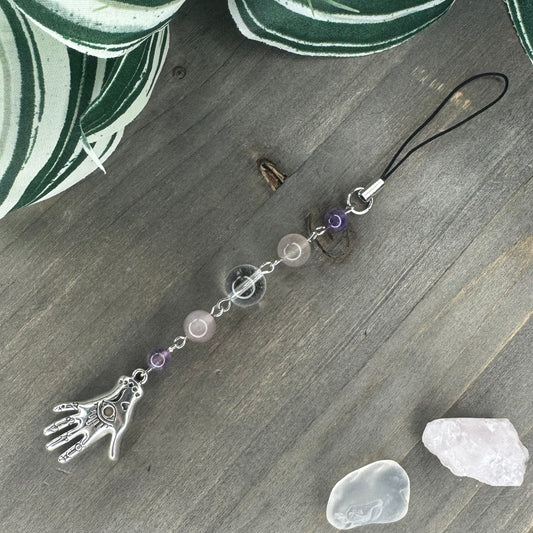 clear quartz + amethyst phone charm