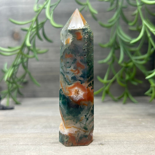 red moss agate tower