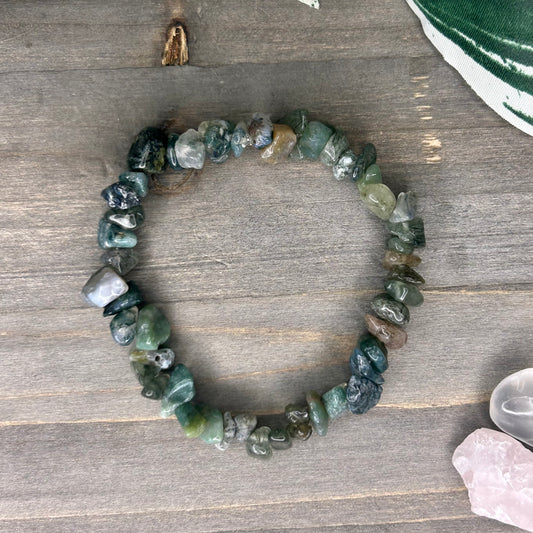 moss agate chip bracelet