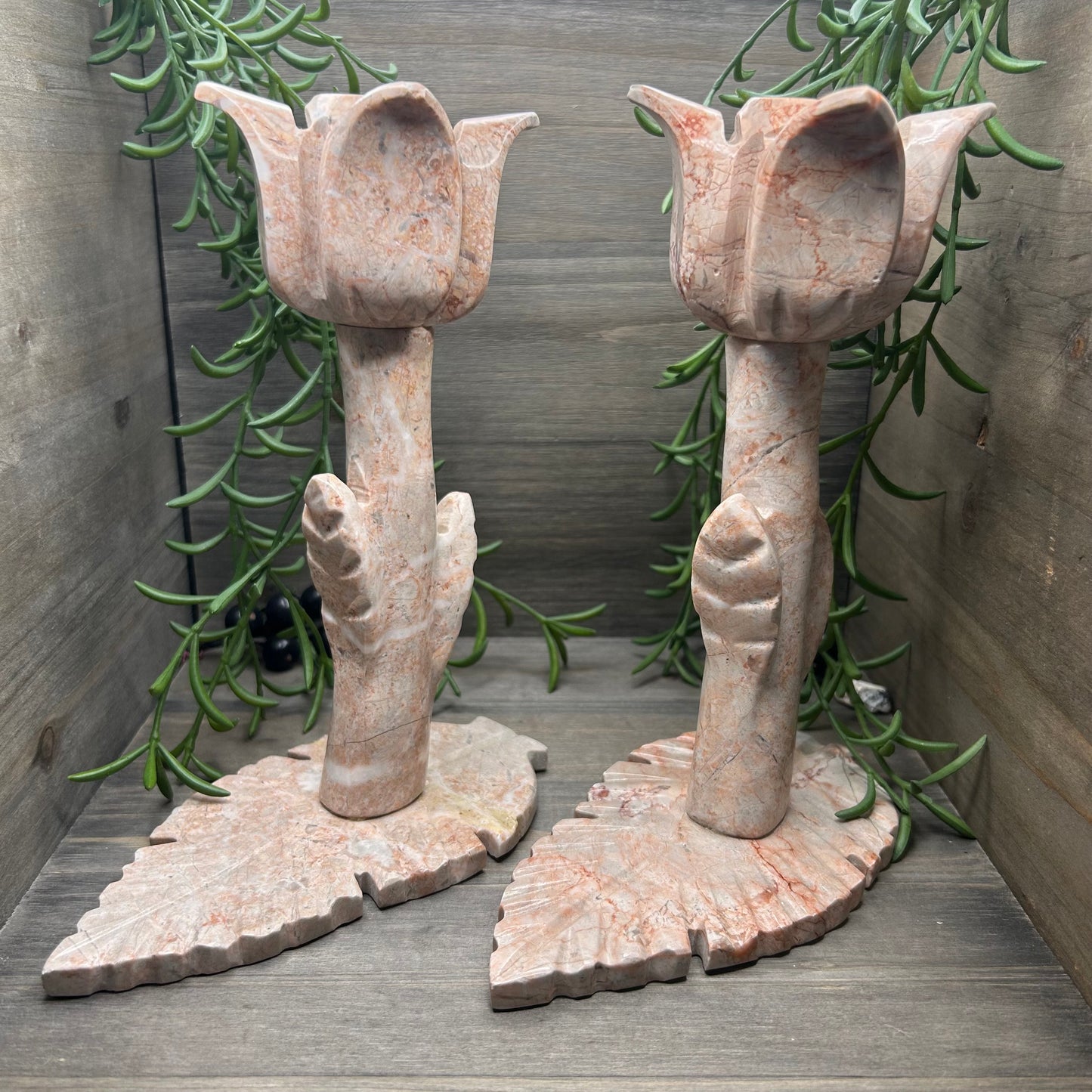 pink agate candle holders