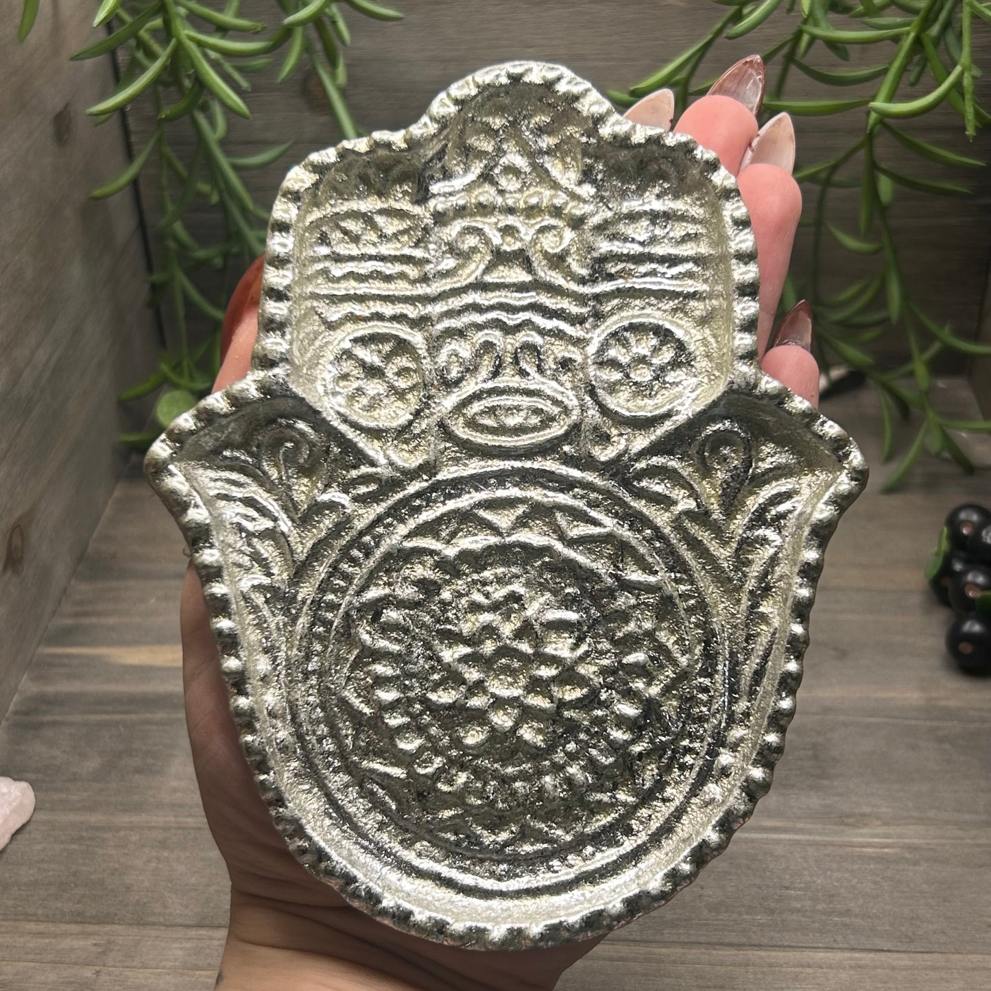 silver hamsa trinket dish