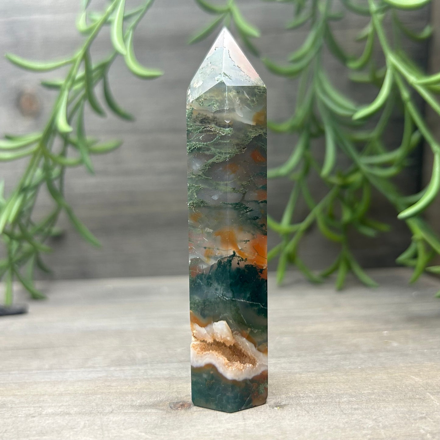 red moss agate tower