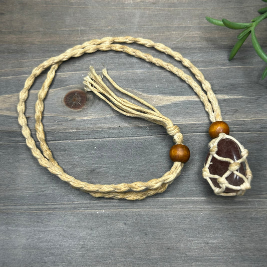 macrame cage necklace - tan