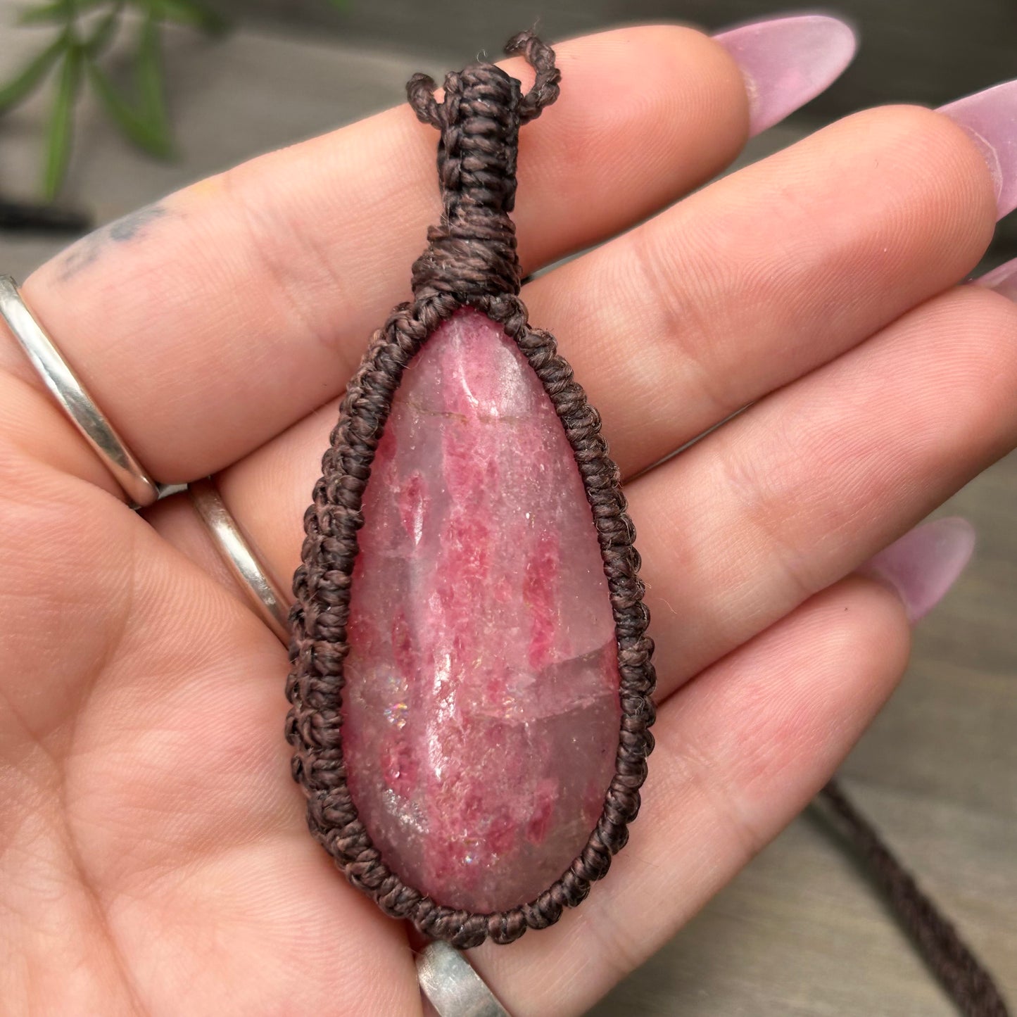 macrame rhodonite necklace