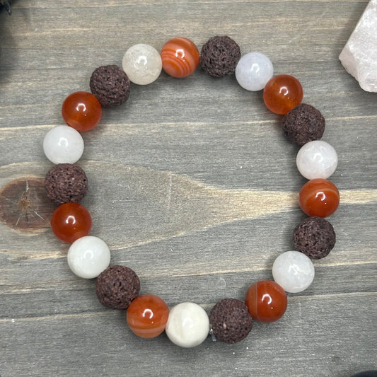 carnelian+clear quartz+lava stone bracelet