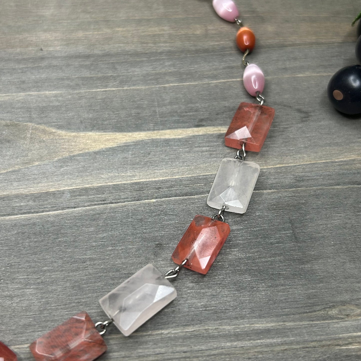 rose quartz+cherry quartz necklace