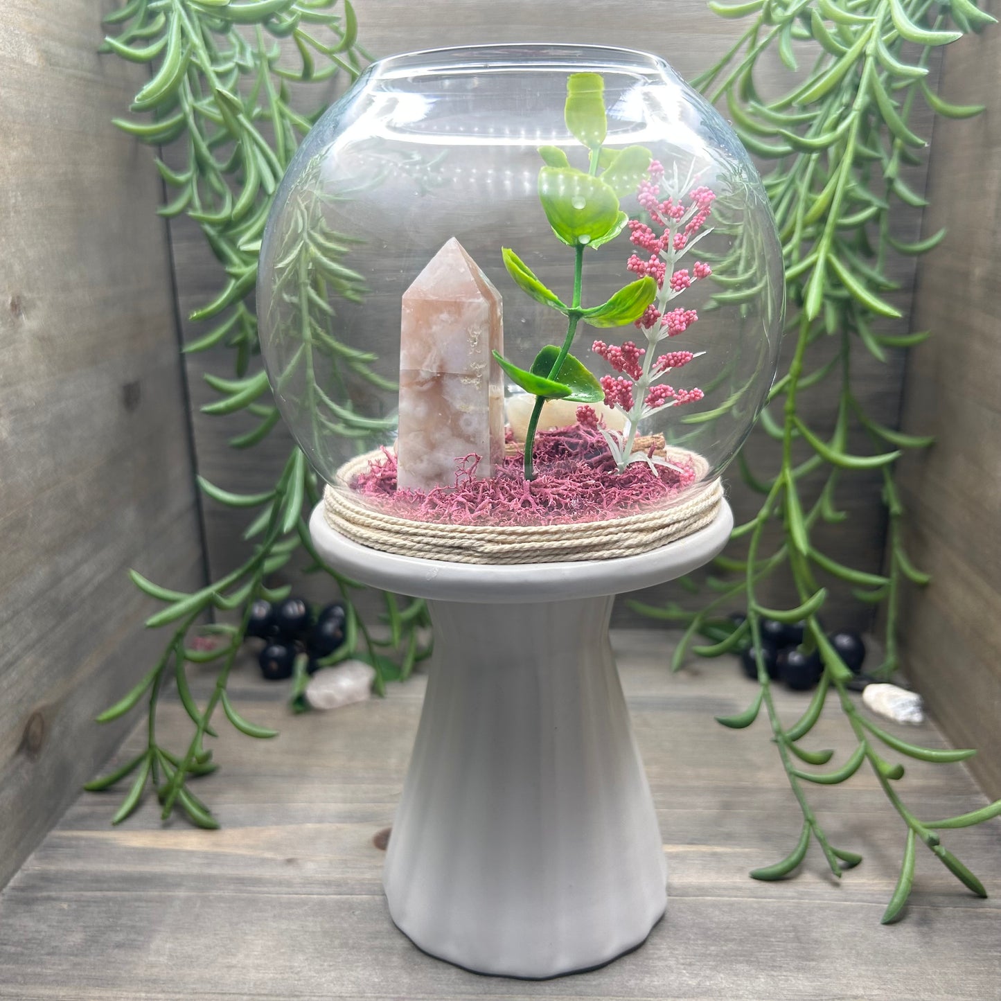pink flower agate terrarium