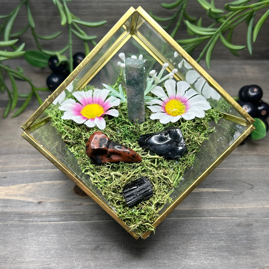 bird skull cube terrarium