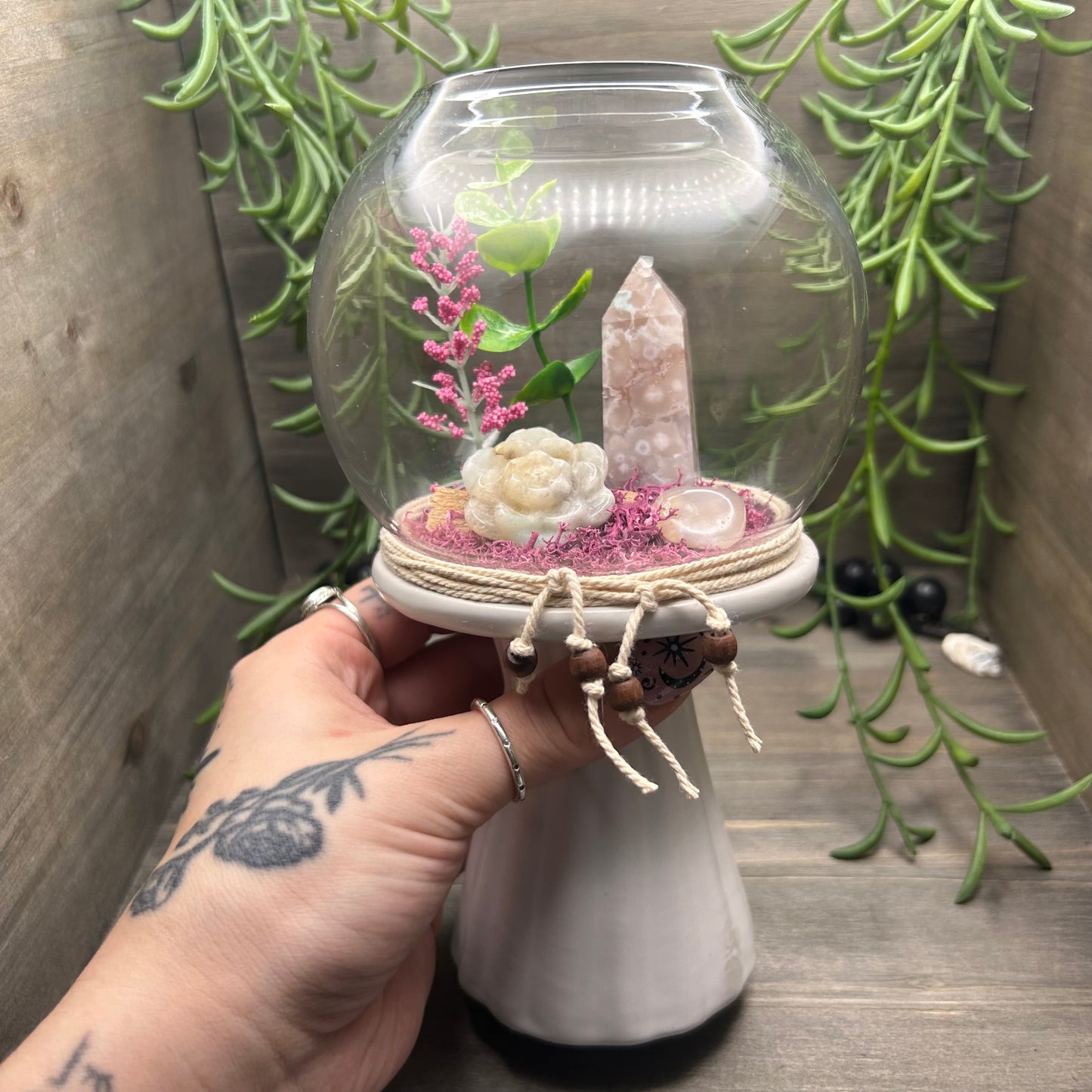 pink flower agate terrarium