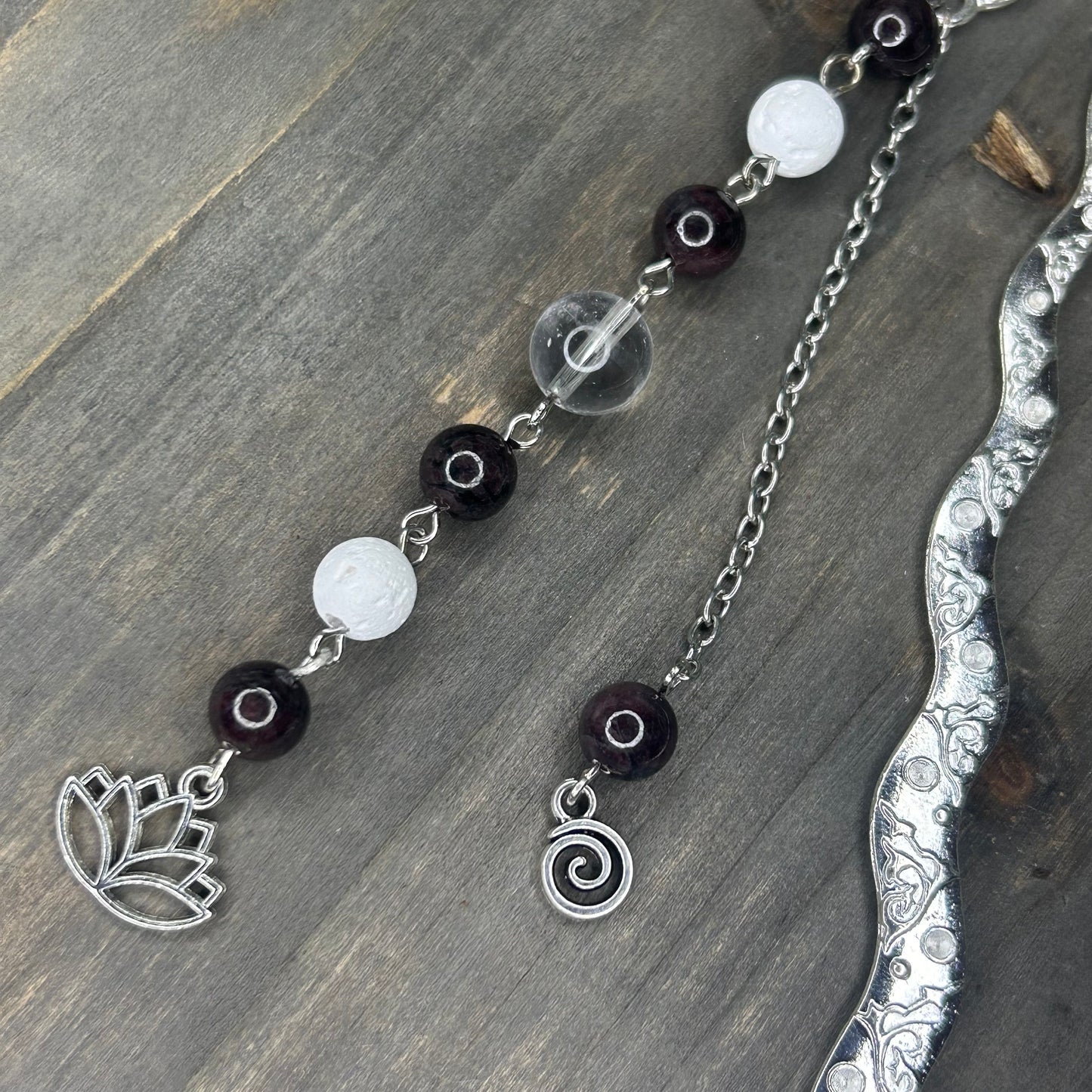 garnet + clear quartz bookmark