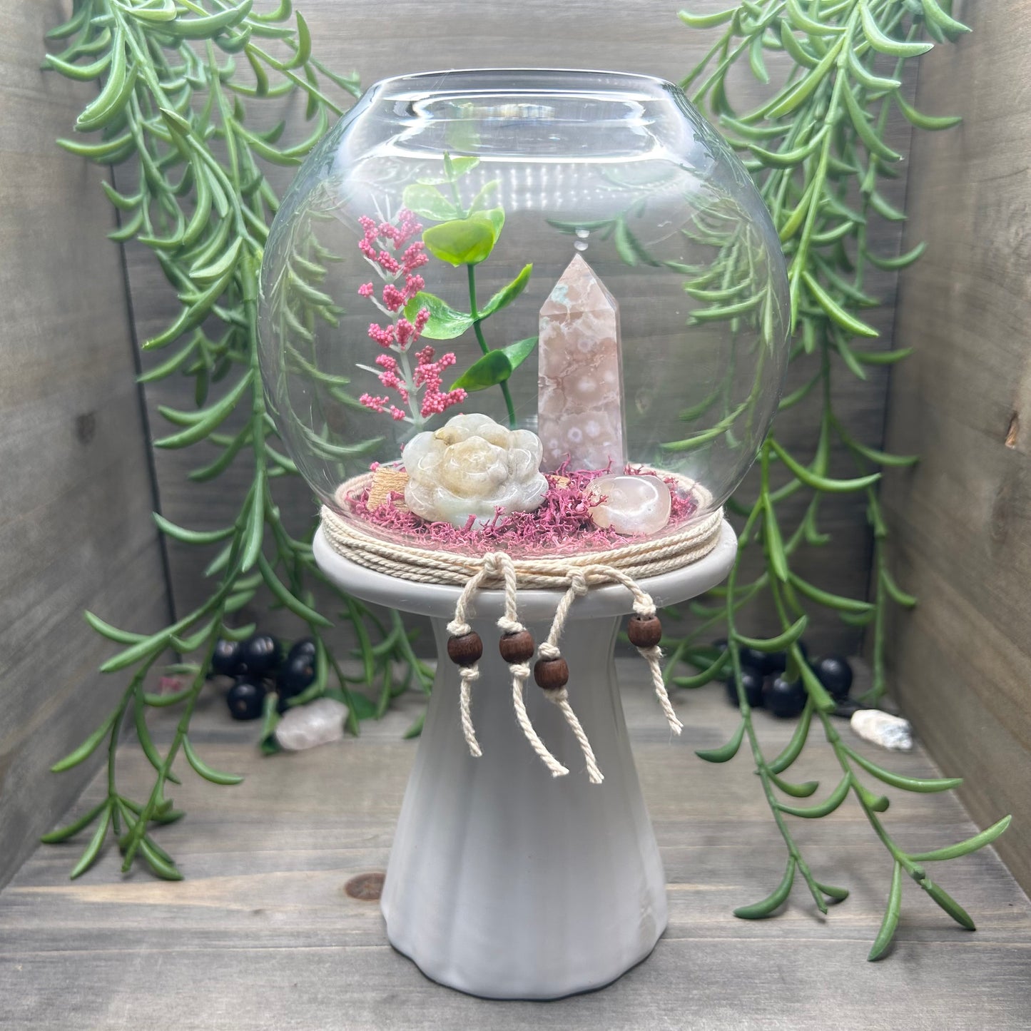 pink flower agate terrarium