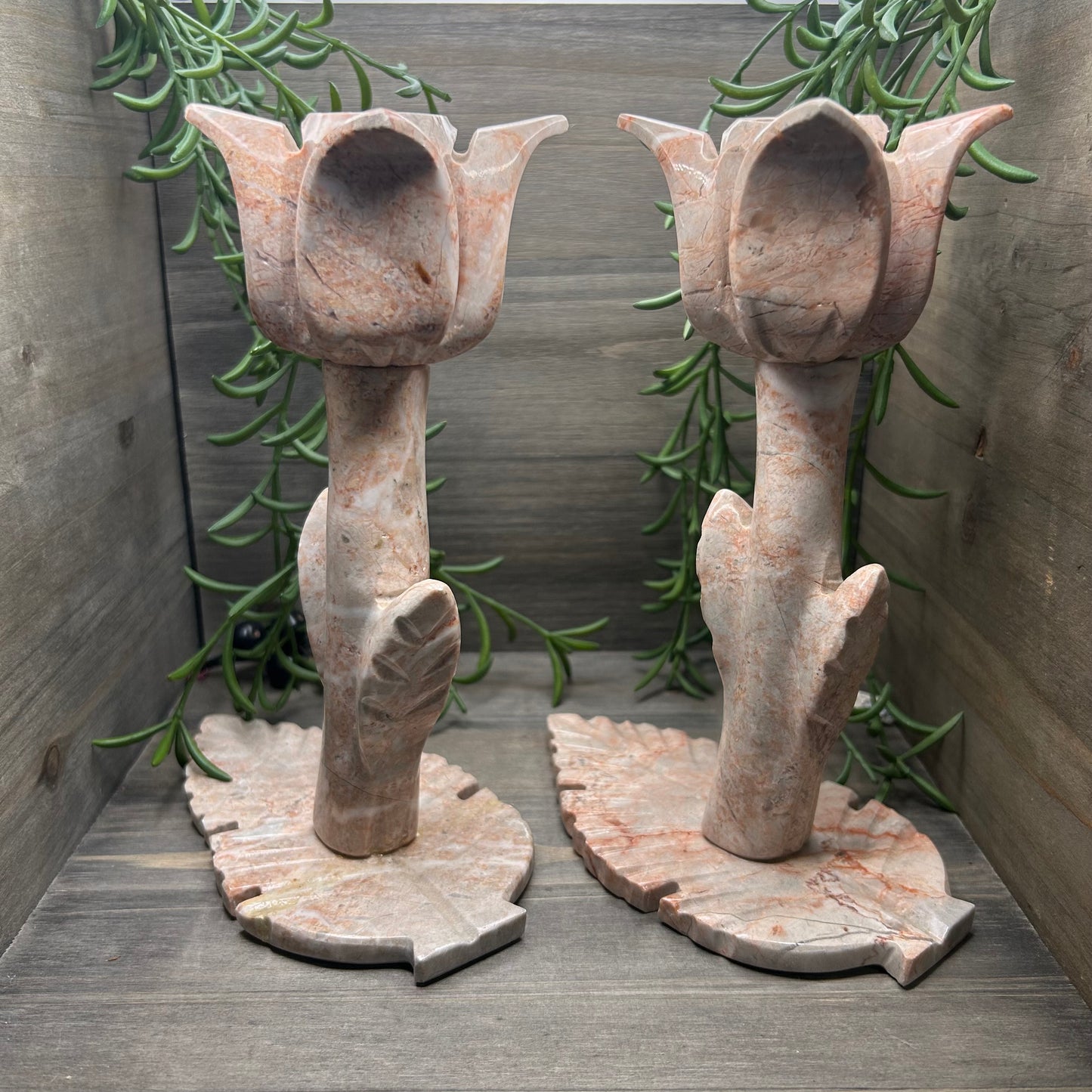 pink agate candle holders