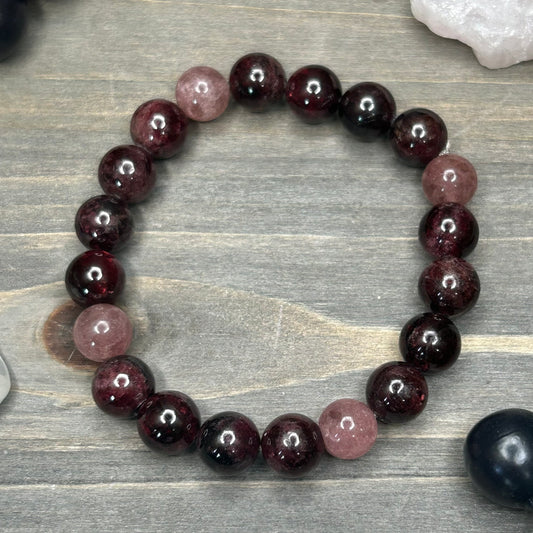 garnet+strawberry quartz bracelet