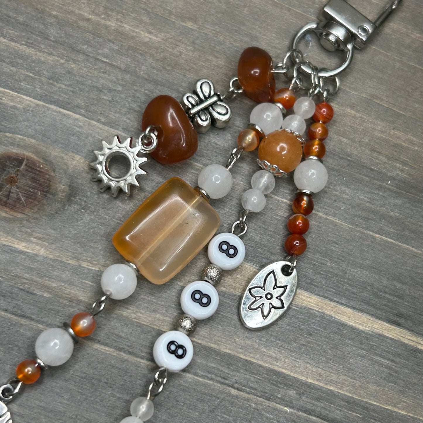 carnelian & clear quartz bag charm