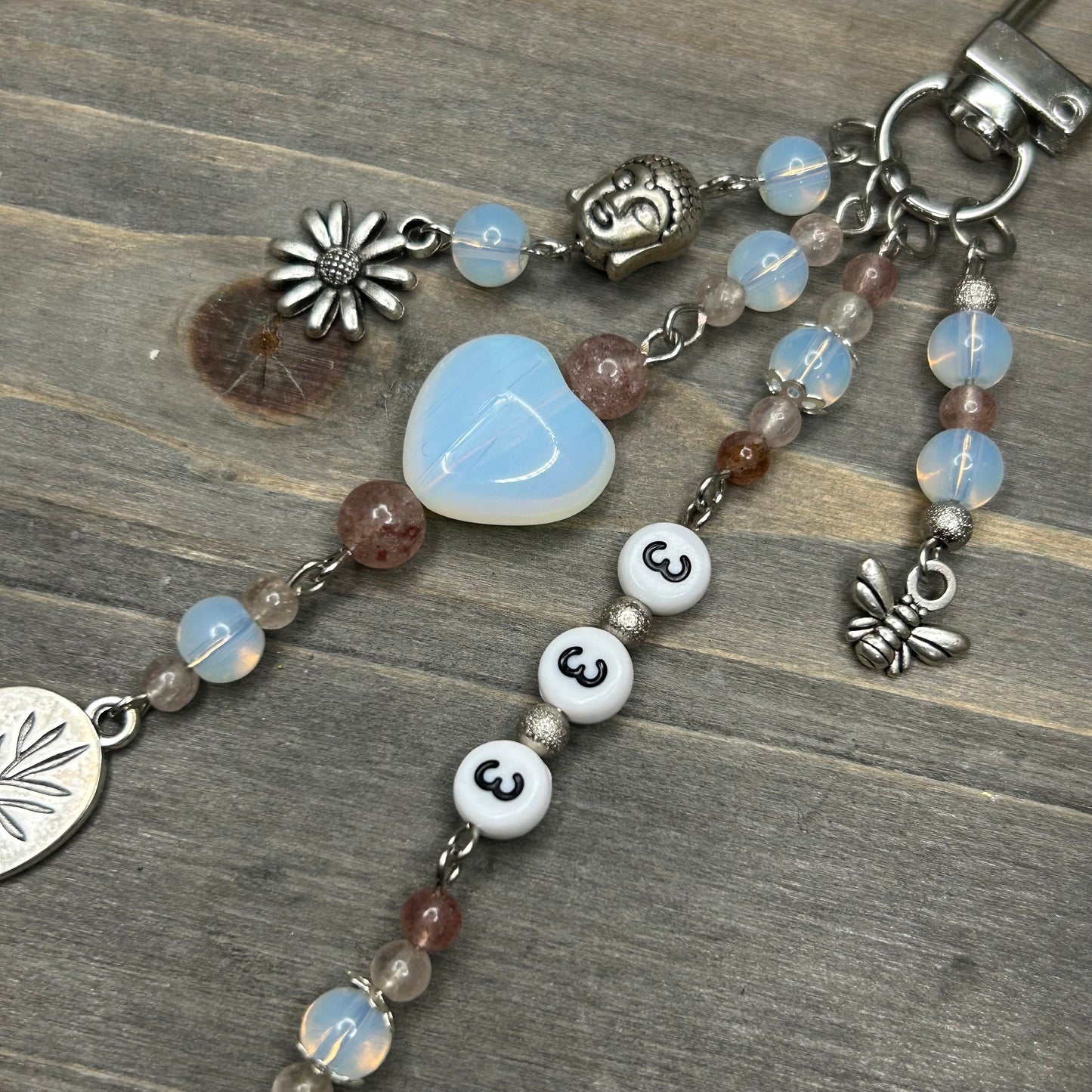 opalite & strawberry quartz bag charm