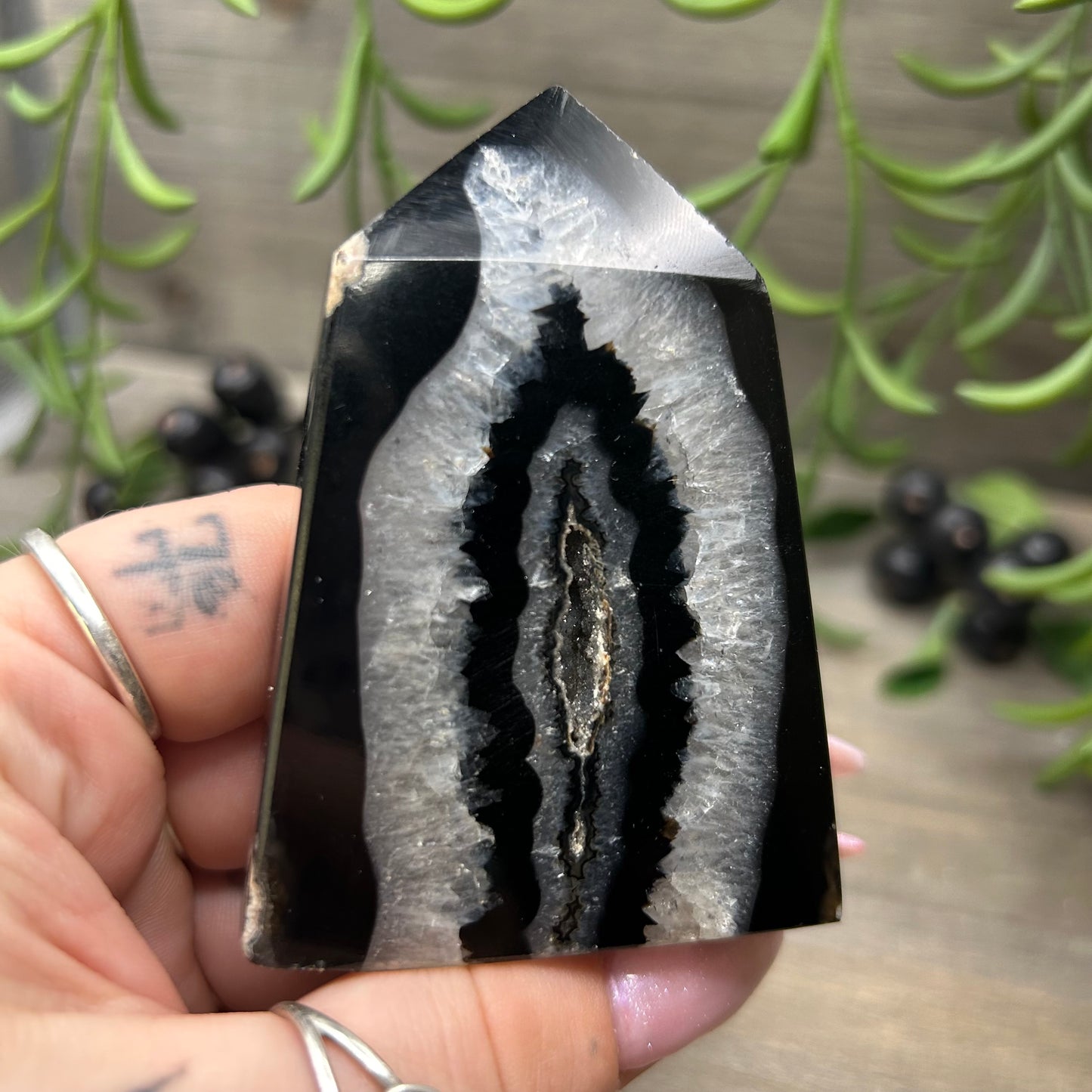 druzy black agate tower