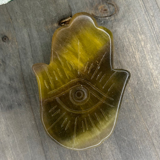 yellow fluorite hamsa hand