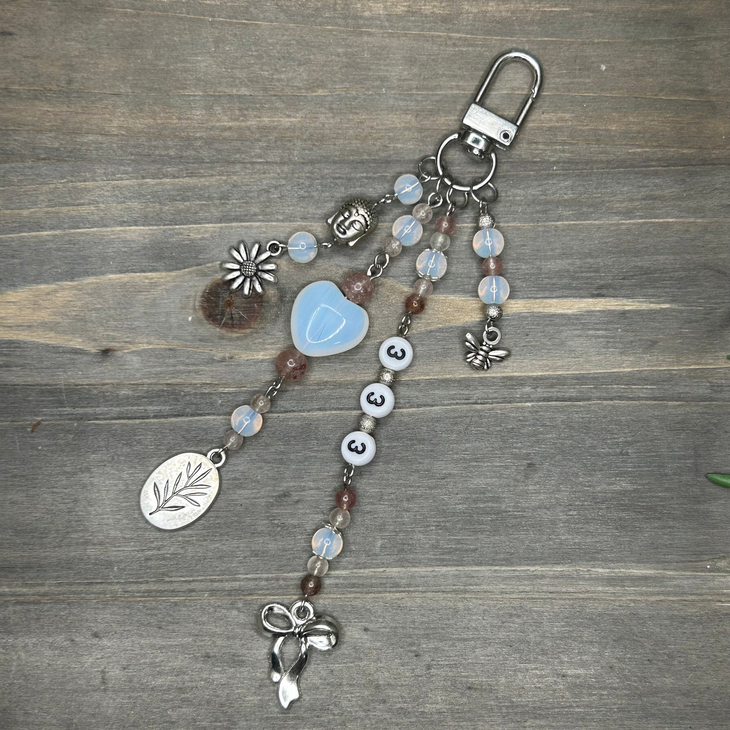 opalite & strawberry quartz bag charm