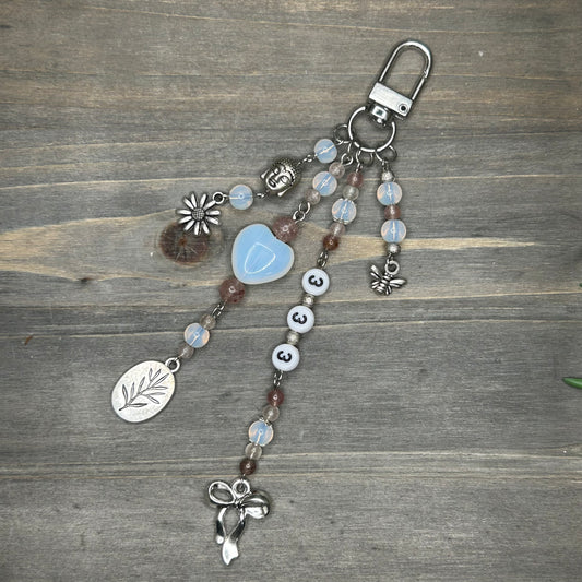 opalite & strawberry quartz bag charm