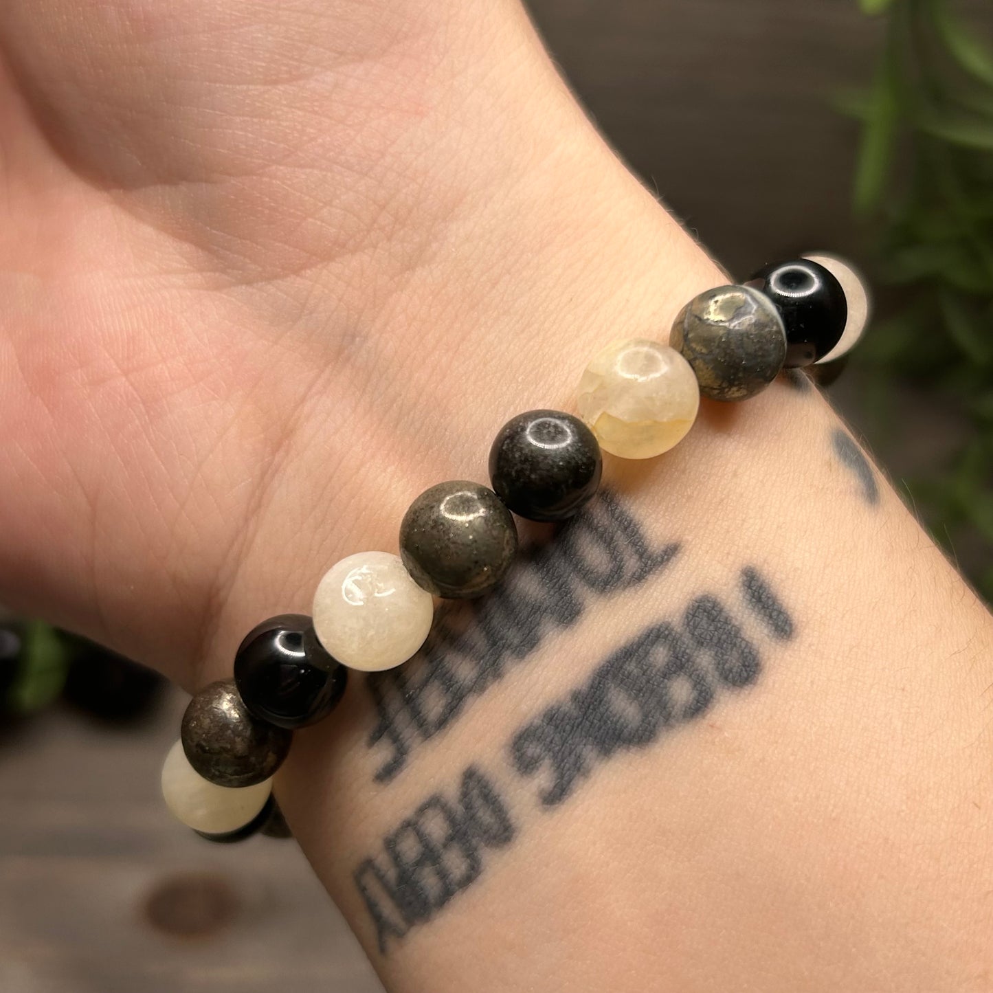 pyrite+obsidian+golden healer bracelet
