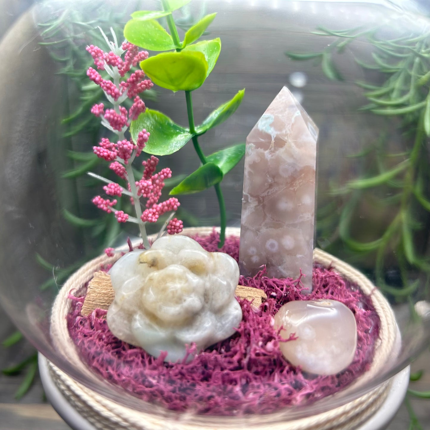 pink flower agate terrarium