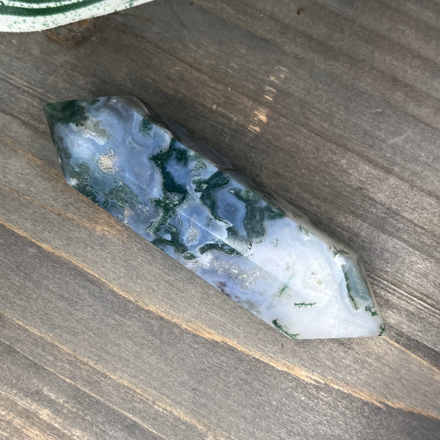 druzy moss agate double point