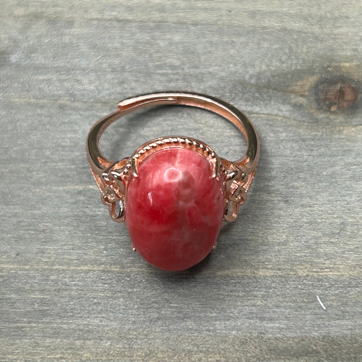 rhodochrosite ring (S925)