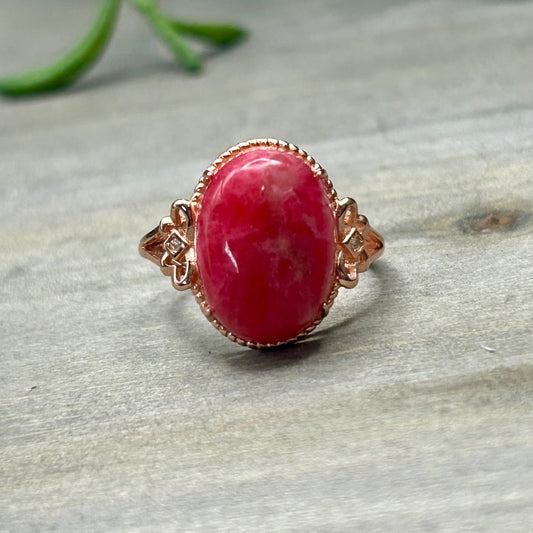 rhodochrosite ring (S925)